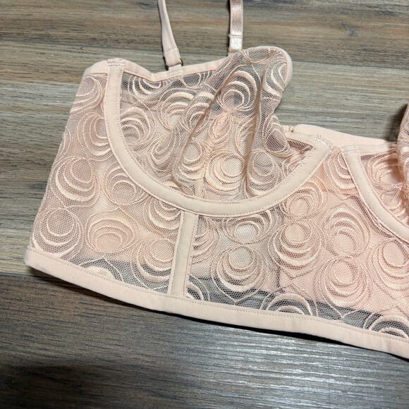 & Other Stories Size 34B Lace Bustier Underwired Bra Pink Adjustable Straps - Picture 4 of 9